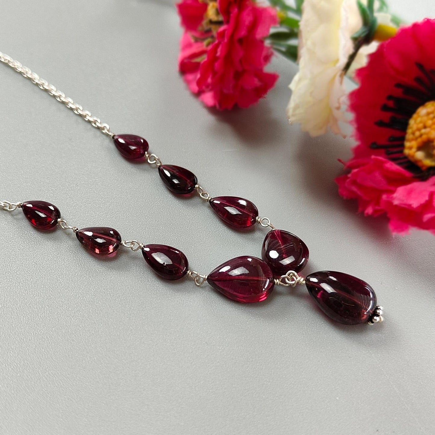Rubellite Tourmaline Necklace: 41.50cts Natural Untreated Pink Tourmaline 925 Sterling Silver Plain Pear 20"