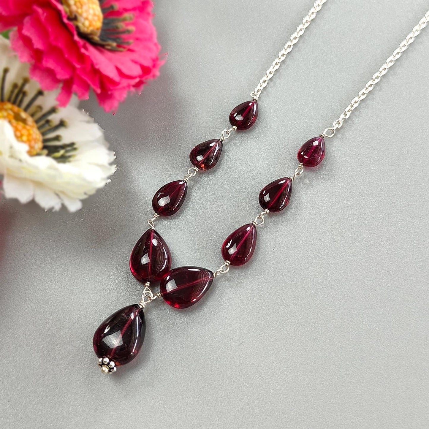 Rubellite Tourmaline Necklace: 41.50cts Natural Untreated Pink Tourmaline 925 Sterling Silver Plain Pear 20"