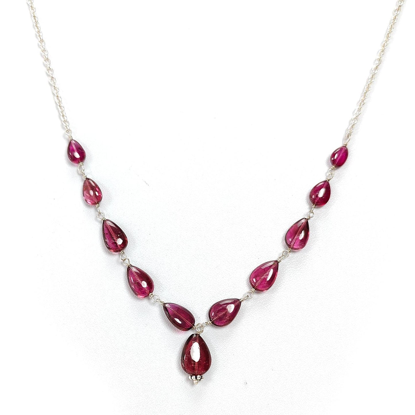 Rubellite Tourmaline Necklace: 34.50cts Natural Untreated Pink Tourmaline 925 Sterling Silver Plain Pear 20"
