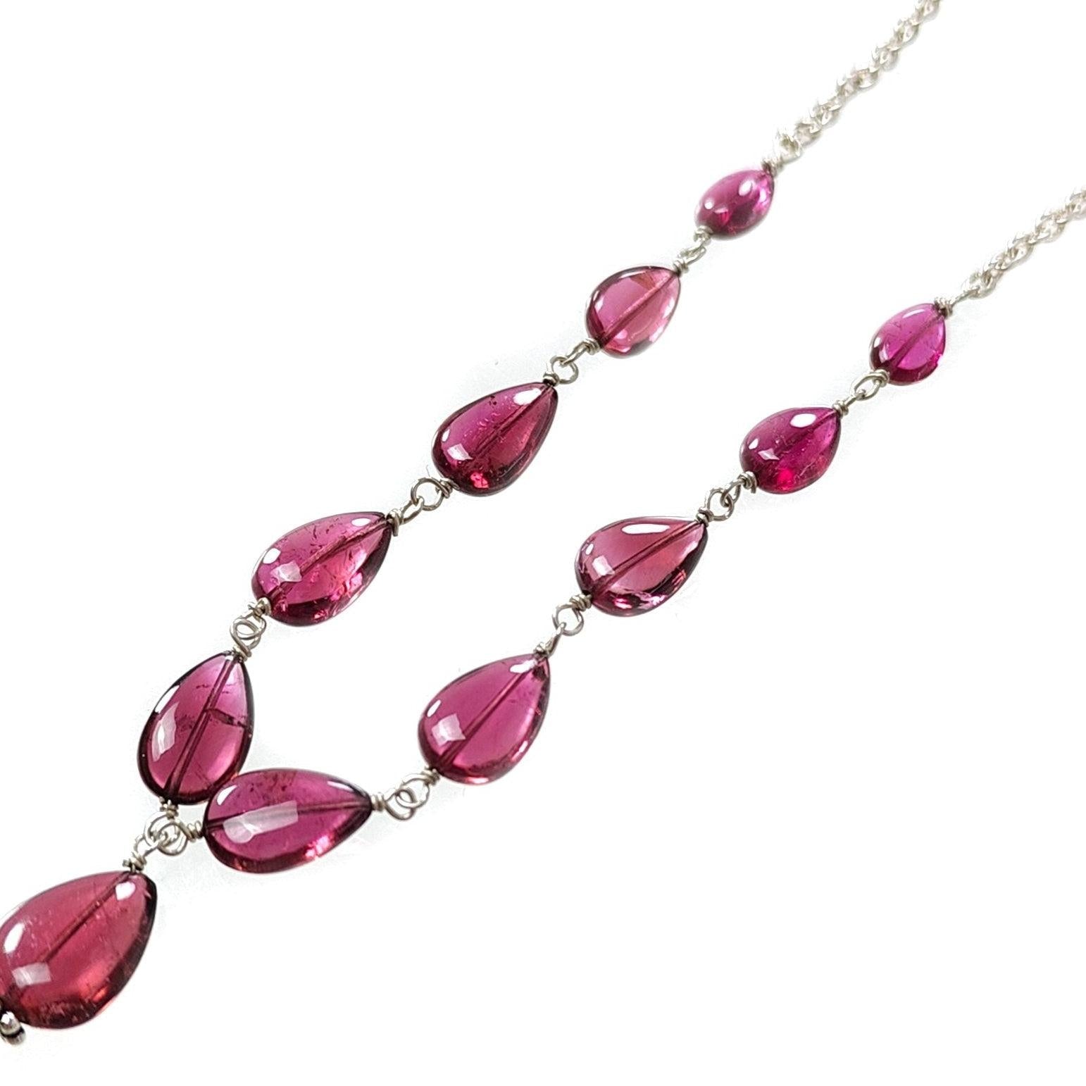 Rubellite Tourmaline Beads Chain Necklace 34.50cts