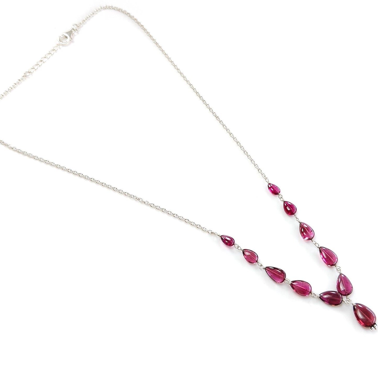 Rubellite Tourmaline Necklace: 34.50cts Natural Untreated Pink Tourmaline 925 Sterling Silver Plain Pear 20"