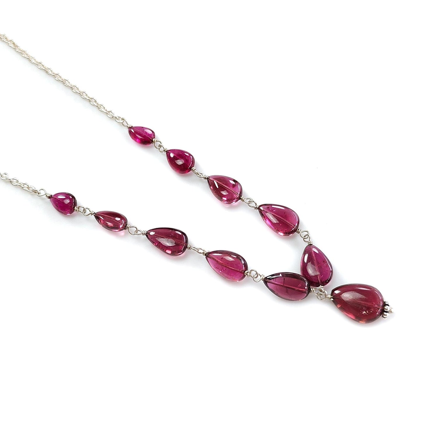 Rubellite Tourmaline Necklace: 34.50cts Natural Untreated Pink Tourmaline 925 Sterling Silver Plain Pear 20"