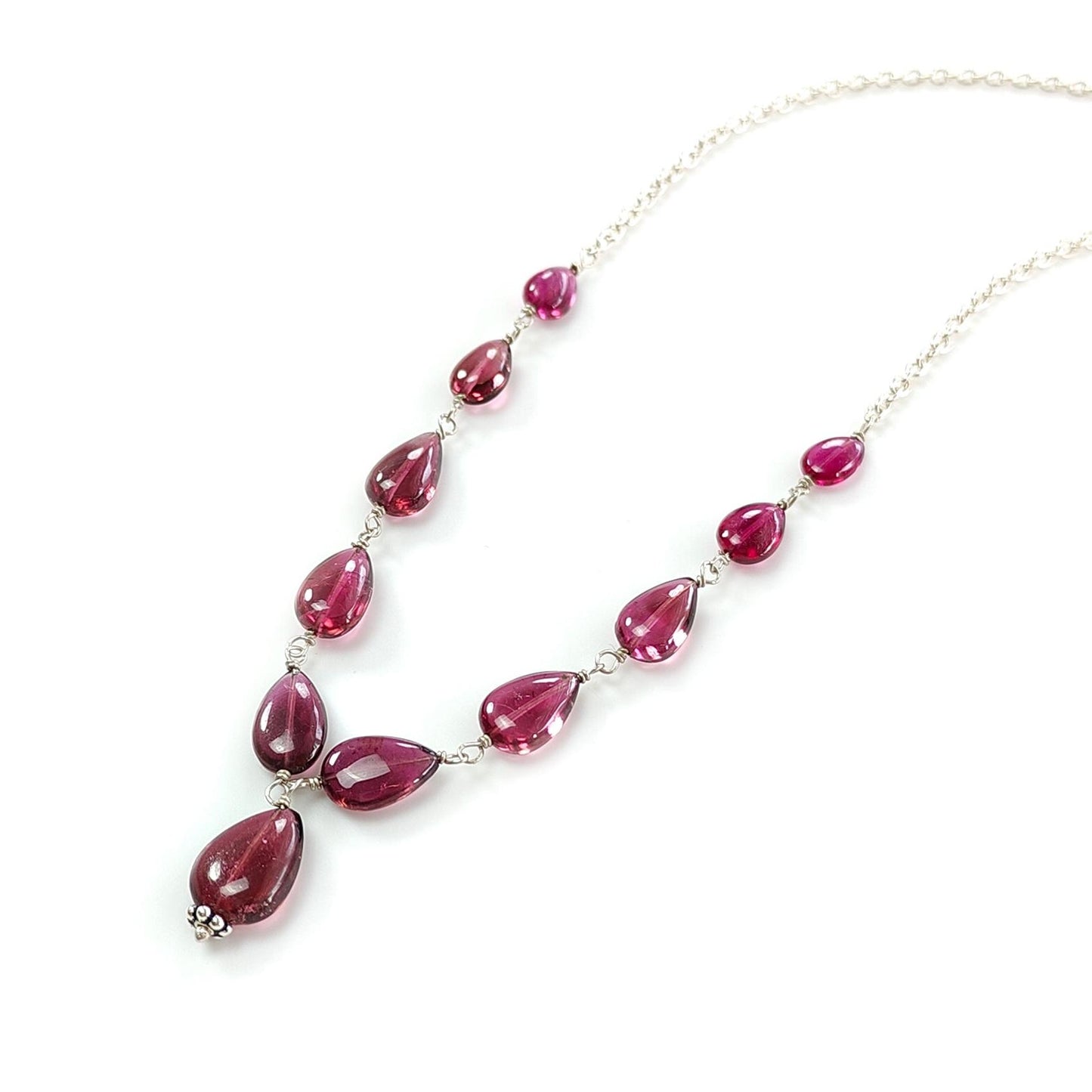 Rubellite Tourmaline Necklace: 34.50cts Natural Untreated Pink Tourmaline 925 Sterling Silver Plain Pear 20"