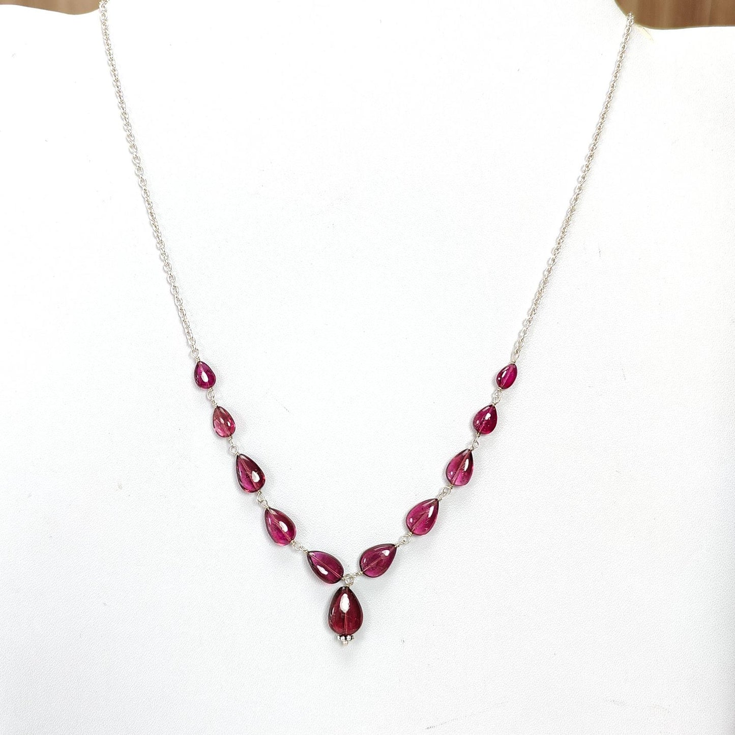 Rubellite Tourmaline Necklace: 34.50cts Natural Untreated Pink Tourmaline 925 Sterling Silver Plain Pear 20"