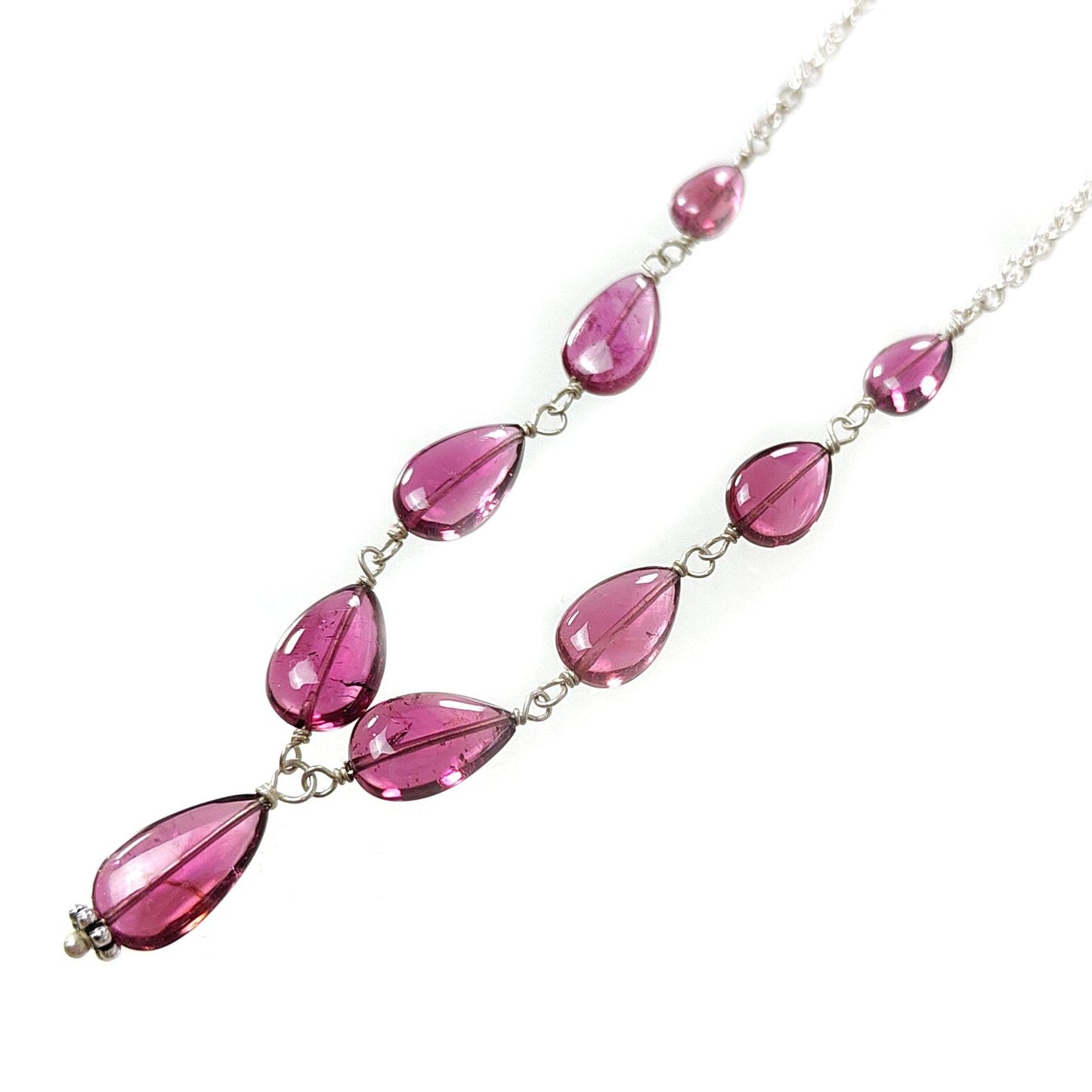 Rubellite Tourmaline Beads Chain Necklace: 31.95cts Natural Untreated Pink Tourmaline 925 Sterling Silver Plain Pear 6*5mm -11*7mm 20"