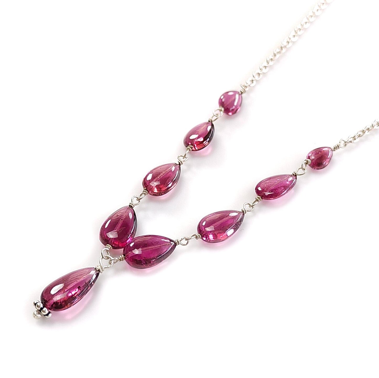 Rubellite Tourmaline Beads Chain Necklace: 31.95cts Natural Untreated Pink Tourmaline 925 Sterling Silver Plain Pear 6*5mm -11*7mm 20"
