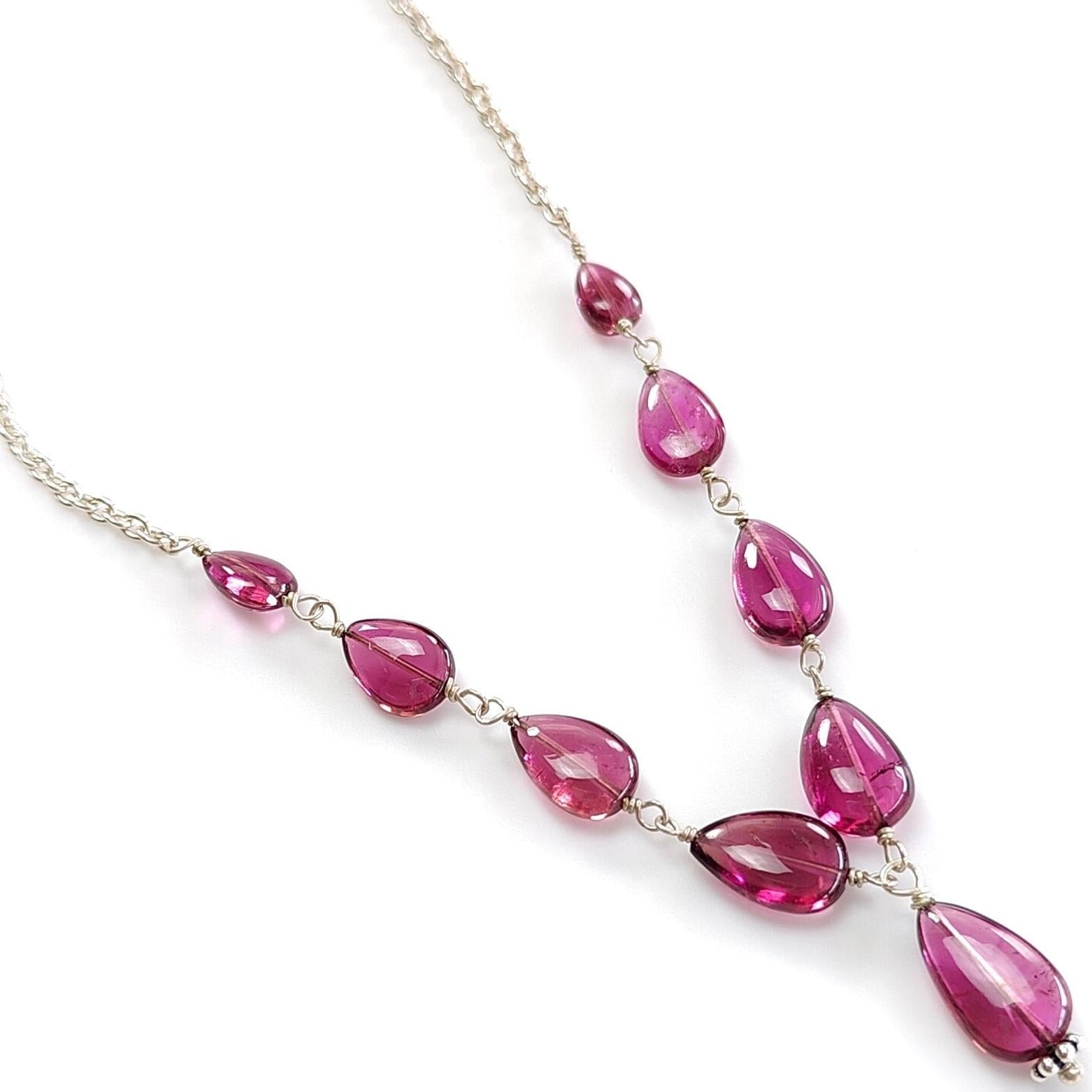 Rubellite Tourmaline Beads Chain Necklace 31.95cts