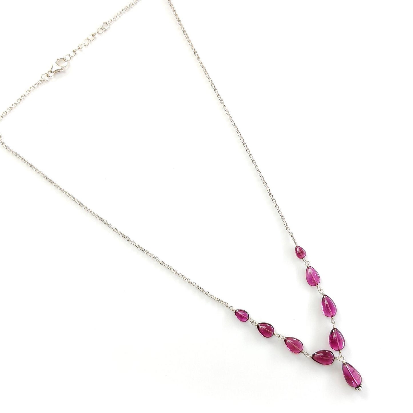 Rubellite Tourmaline Beads Chain Necklace: 31.95cts Natural Untreated Pink Tourmaline 925 Sterling Silver Plain Pear 6*5mm -11*7mm 20"