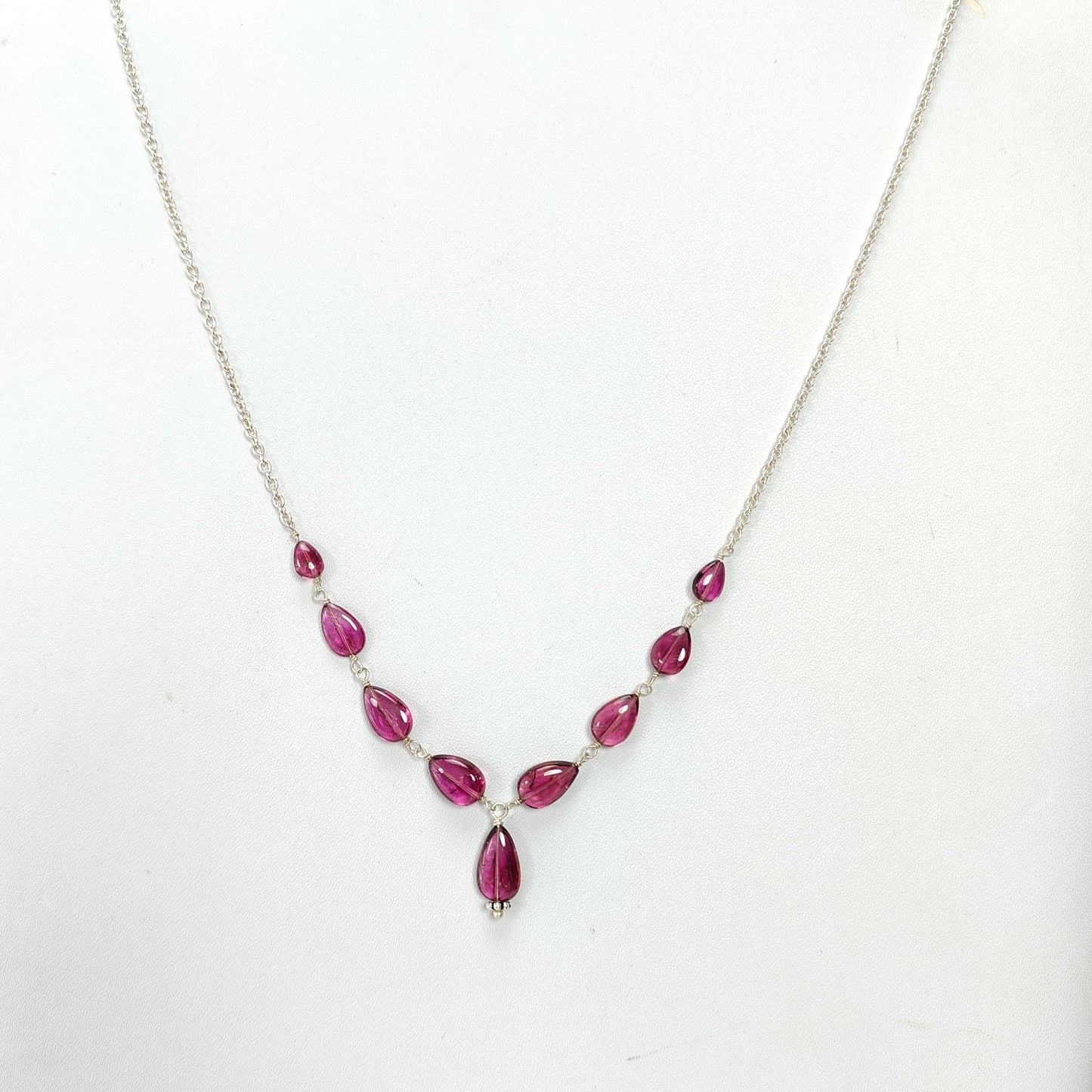 Rubellite Tourmaline Beads Chain Necklace: 31.95cts Natural Untreated Pink Tourmaline 925 Sterling Silver Plain Pear 6*5mm -11*7mm 20"