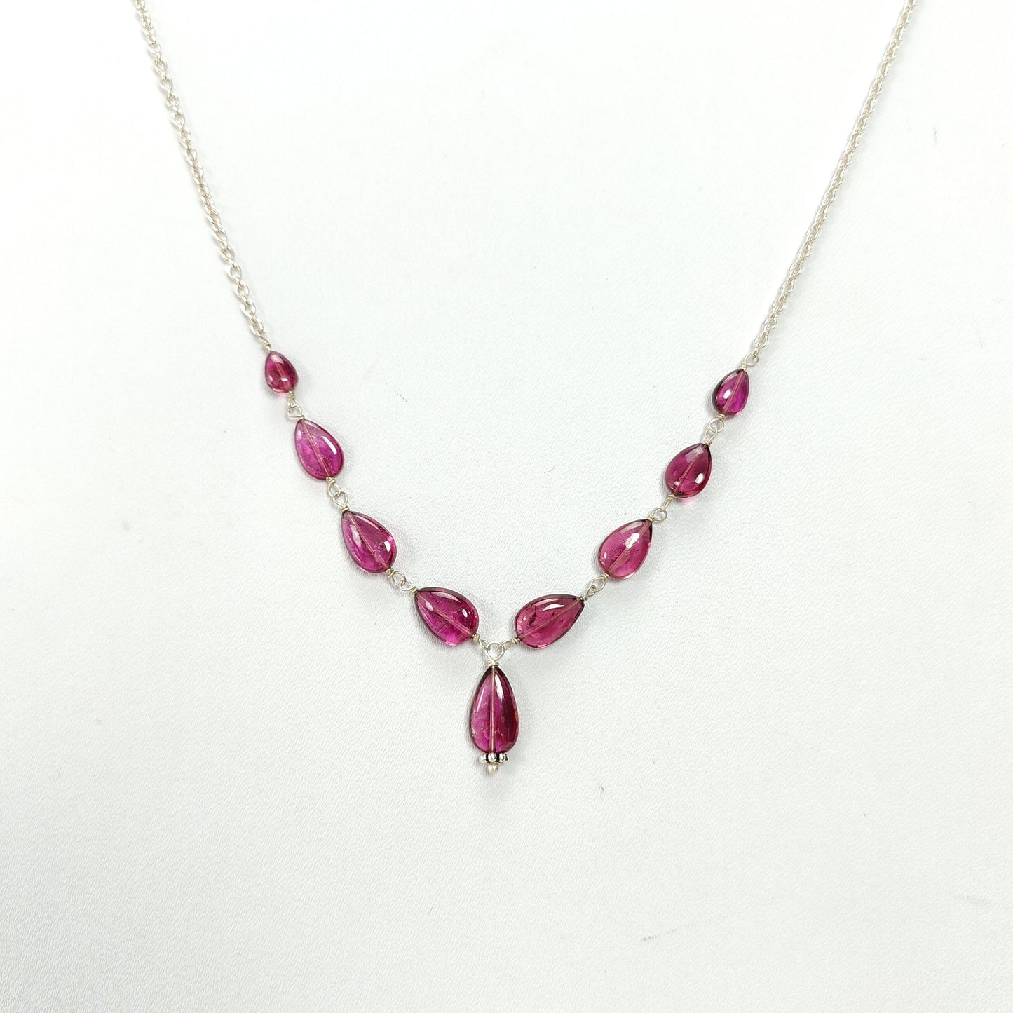 Rubellite Tourmaline Beads Chain Necklace: 31.95cts Natural Untreated Pink Tourmaline 925 Sterling Silver Plain Pear 6*5mm -11*7mm 20"