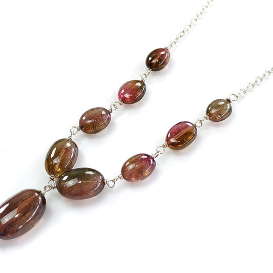 Watermelon Tourmaline Beads Chain Necklace 42.35cts