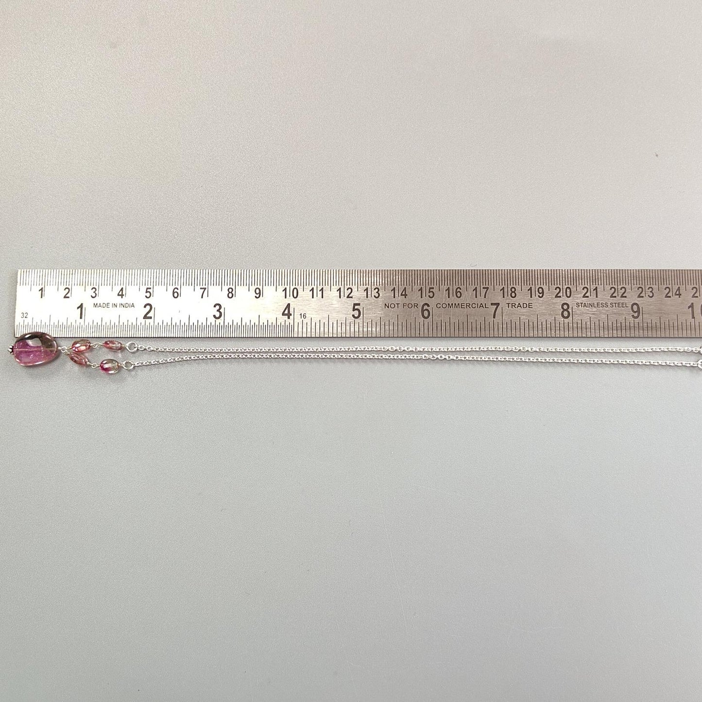 Watermelon Tourmaline Chain Necklace: 34.50cts Natural Untreated Tourmaline 925 Sterling Silver Plain Oval 6*4.5mm - 16*12mm 21"