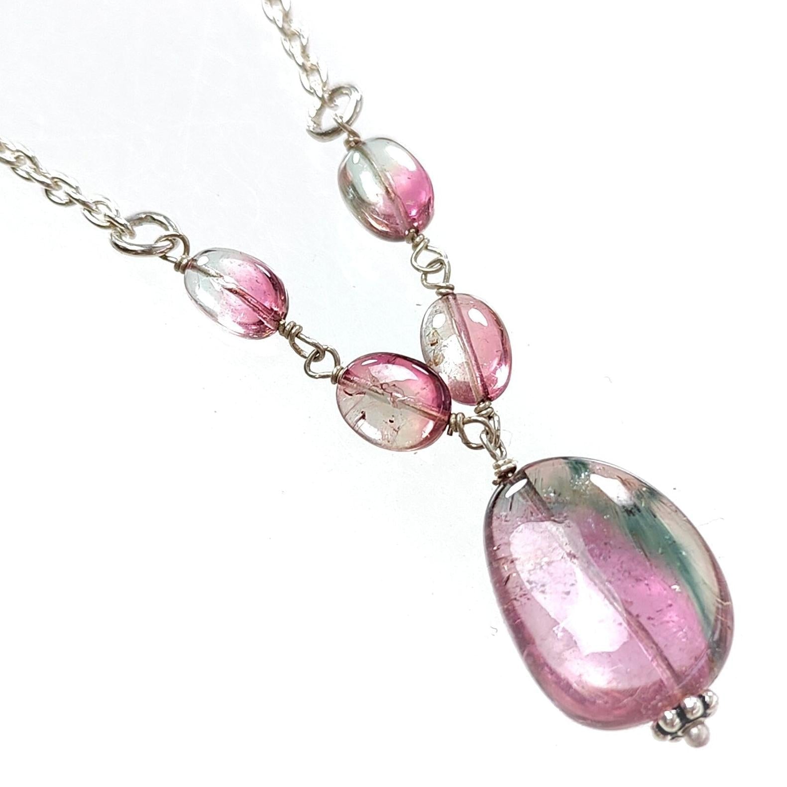 Watermelon Tourmaline Beads Chain Necklace 34.50cts