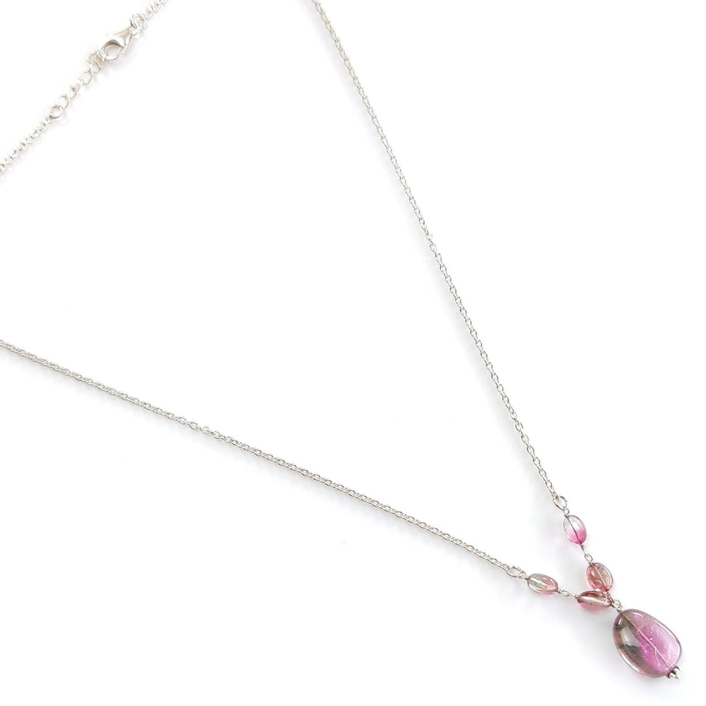 Watermelon Tourmaline Chain Necklace: 34.50cts Natural Untreated Tourmaline 925 Sterling Silver Plain Oval 6*4.5mm - 16*12mm 21"