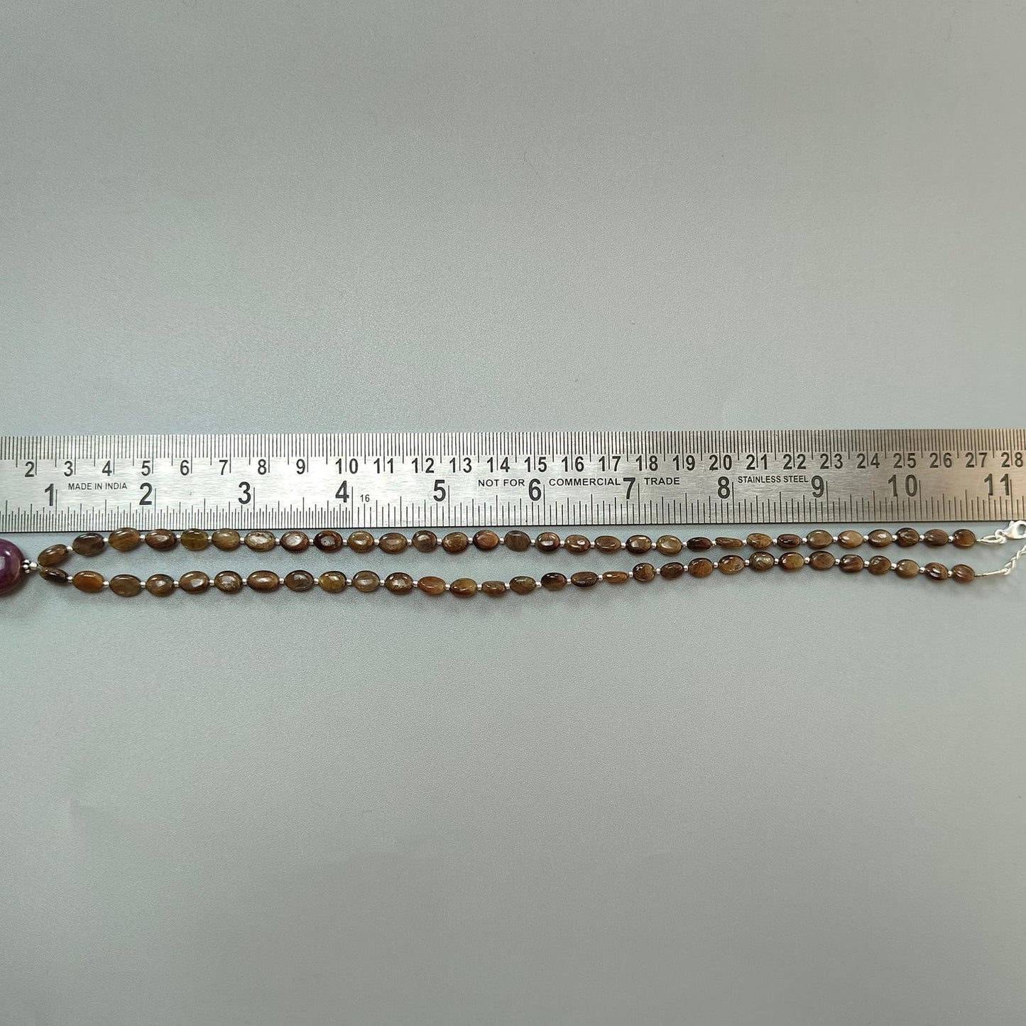 Golden Chocolate Sapphire Gemstone Beads Necklace: 24.06gms Natural Ruby, Sapphire Plain Oval 925 Silver Necklace 6*5mm - 8*5.5mm 22"