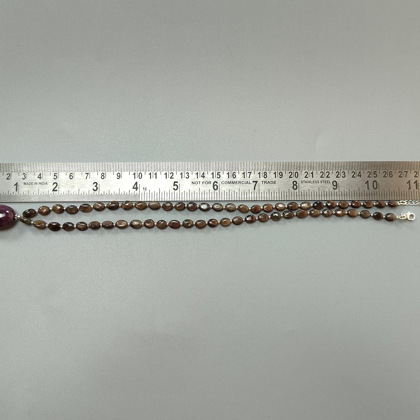Golden Chocolate Sapphire Gemstone Beads Necklace: 25.21gms Natural Ruby, Sapphire Plain Oval 925 Silver Necklace 6*5mm - 8*6mm 20"
