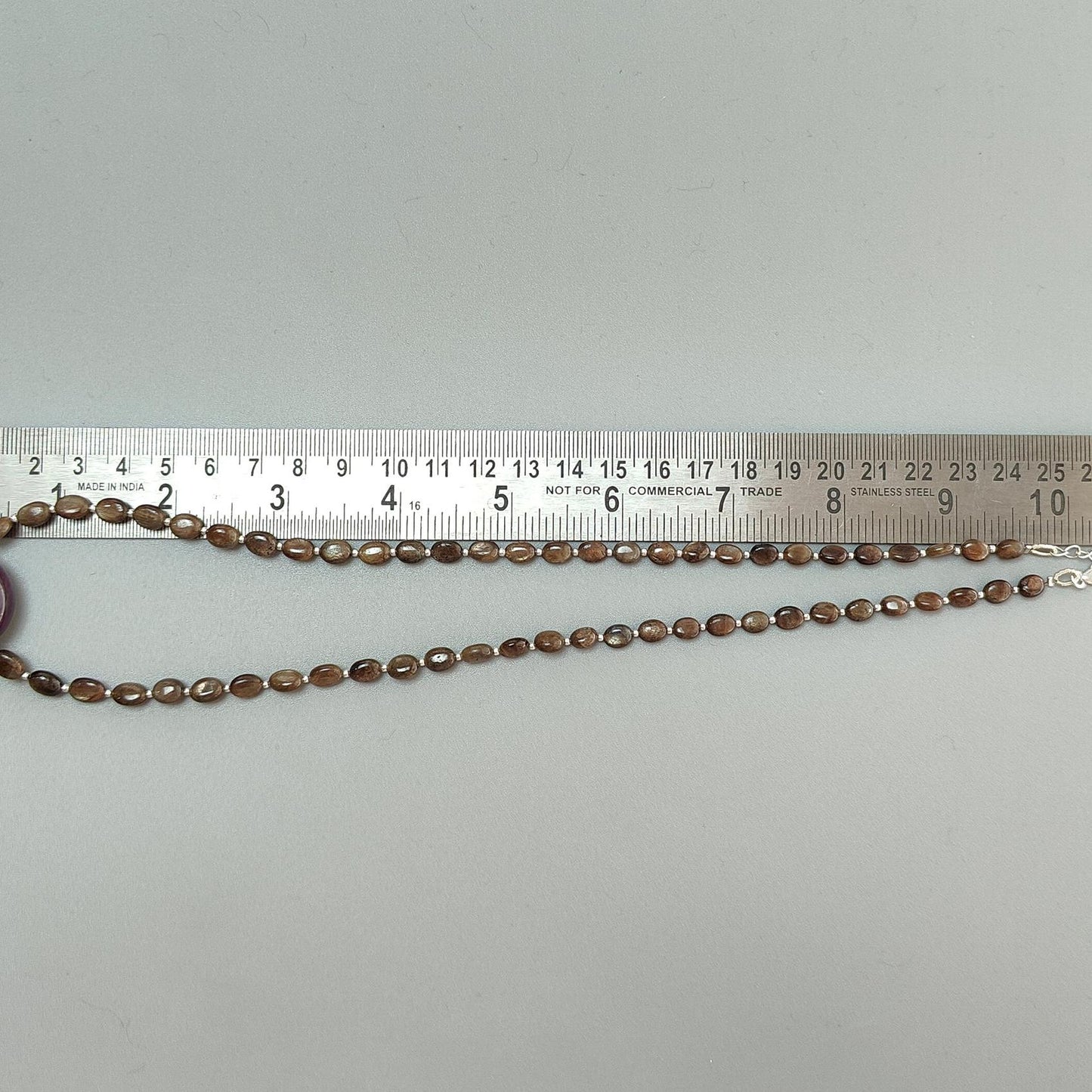 Golden Chocolate Sapphire Gemstone Beads Necklace: 28.11gms Natural Ruby, Sapphire Plain Oval 925 Silver Necklace 6*5mm - 8*6mm 20"