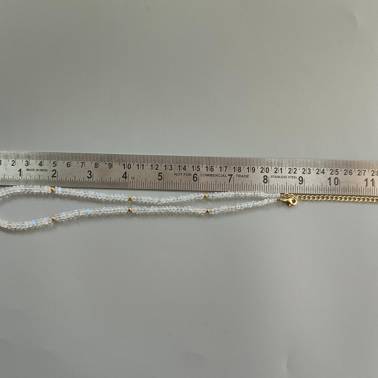 Rainbow Moonstone Gemstone Beads Necklace: 14.19gms Natural Moonstone Plain Rondelle Brass Necklace 17" Necklace June Birthstone