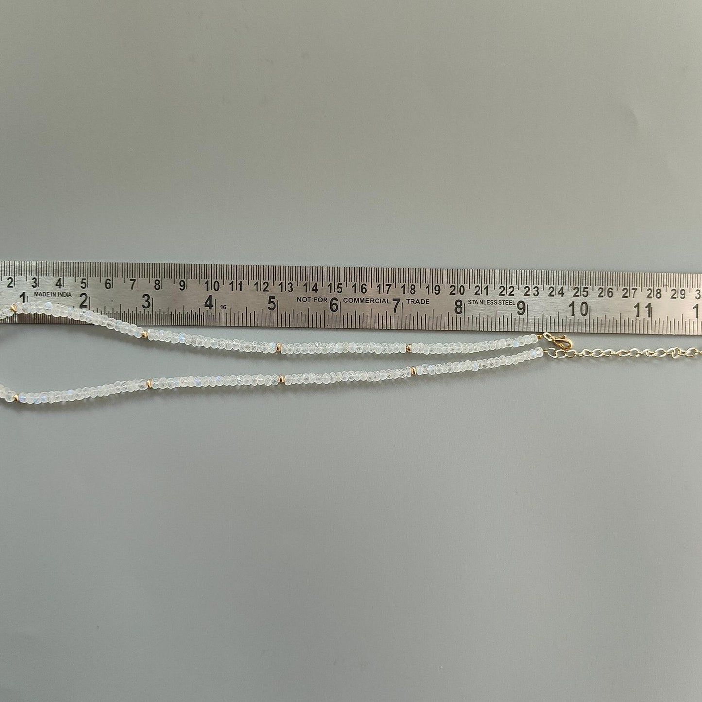 Rainbow Moonstone Gemstone Beads Necklace: 15.79gms Natural Moonstone Plain Rondelle Brass Necklace 19" Necklace June Birthstone