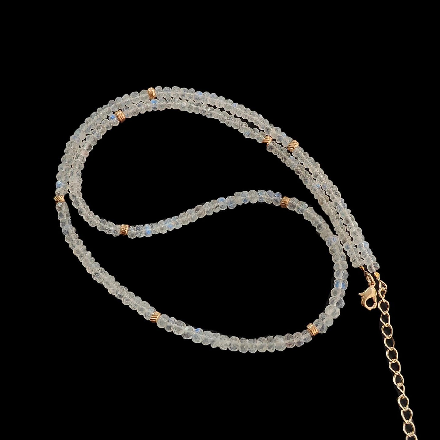 Rainbow Moonstone Gemstone Beads Necklace: 17.13gms Natural Moonstone Plain Rondelle Brass Necklace 21" Necklace June Birthstone