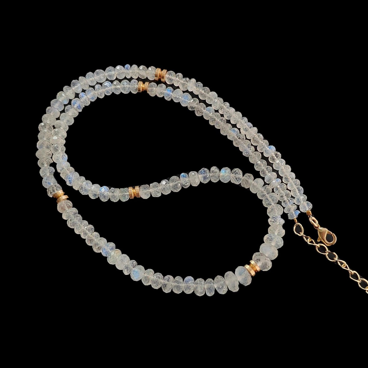 Rainbow Moonstone Gemstone Beads Necklace: 24.64gms Natural Moonstone Plain Rondelle Brass Necklace 19" Necklace June Birthstone