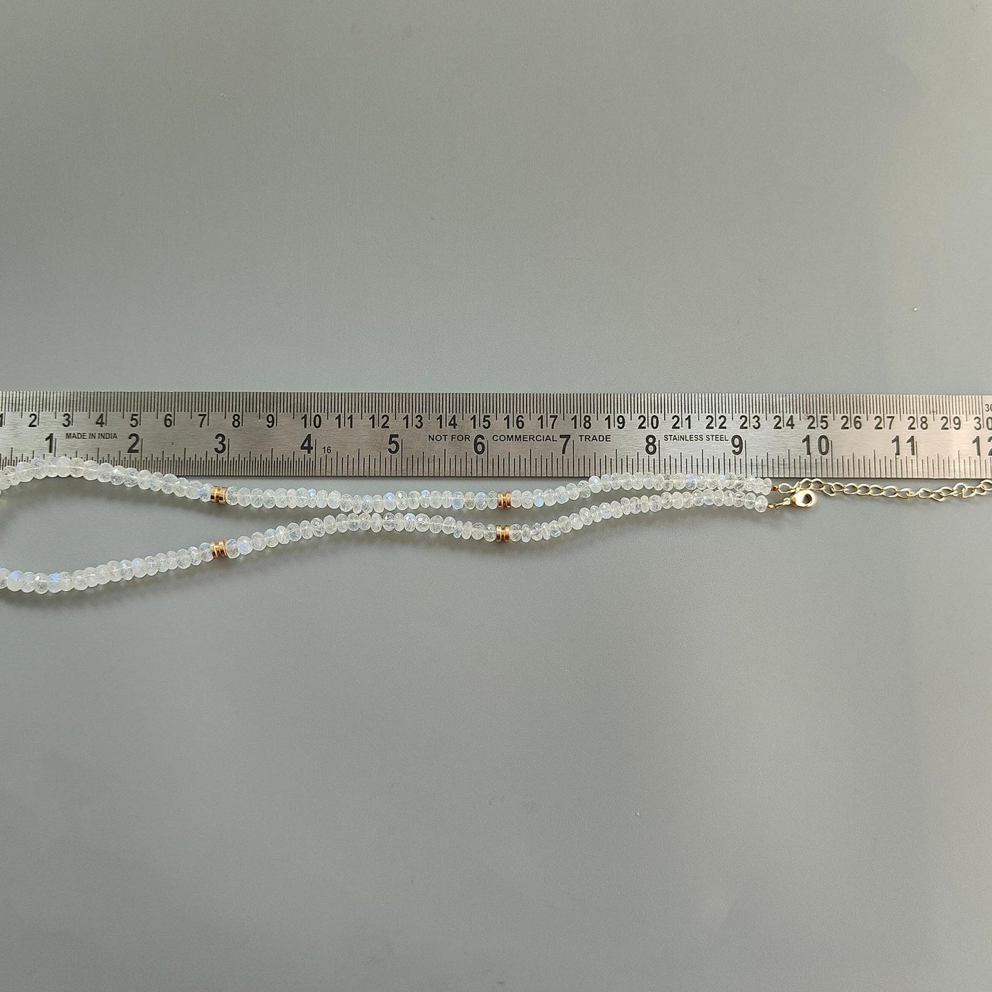 Rainbow Moonstone Gemstone Beads Necklace: 24.64gms Natural Moonstone Plain Rondelle Brass Necklace 19" Necklace June Birthstone