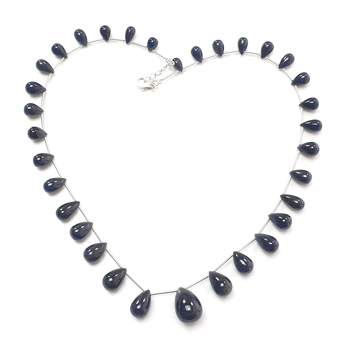 Blue Sapphire Gemstone Beads Necklace: 220.00ct Natural Untreated Sapphire Plain Teardrops 925 Sterling Silver Necklace 8mm - 18mm 20"