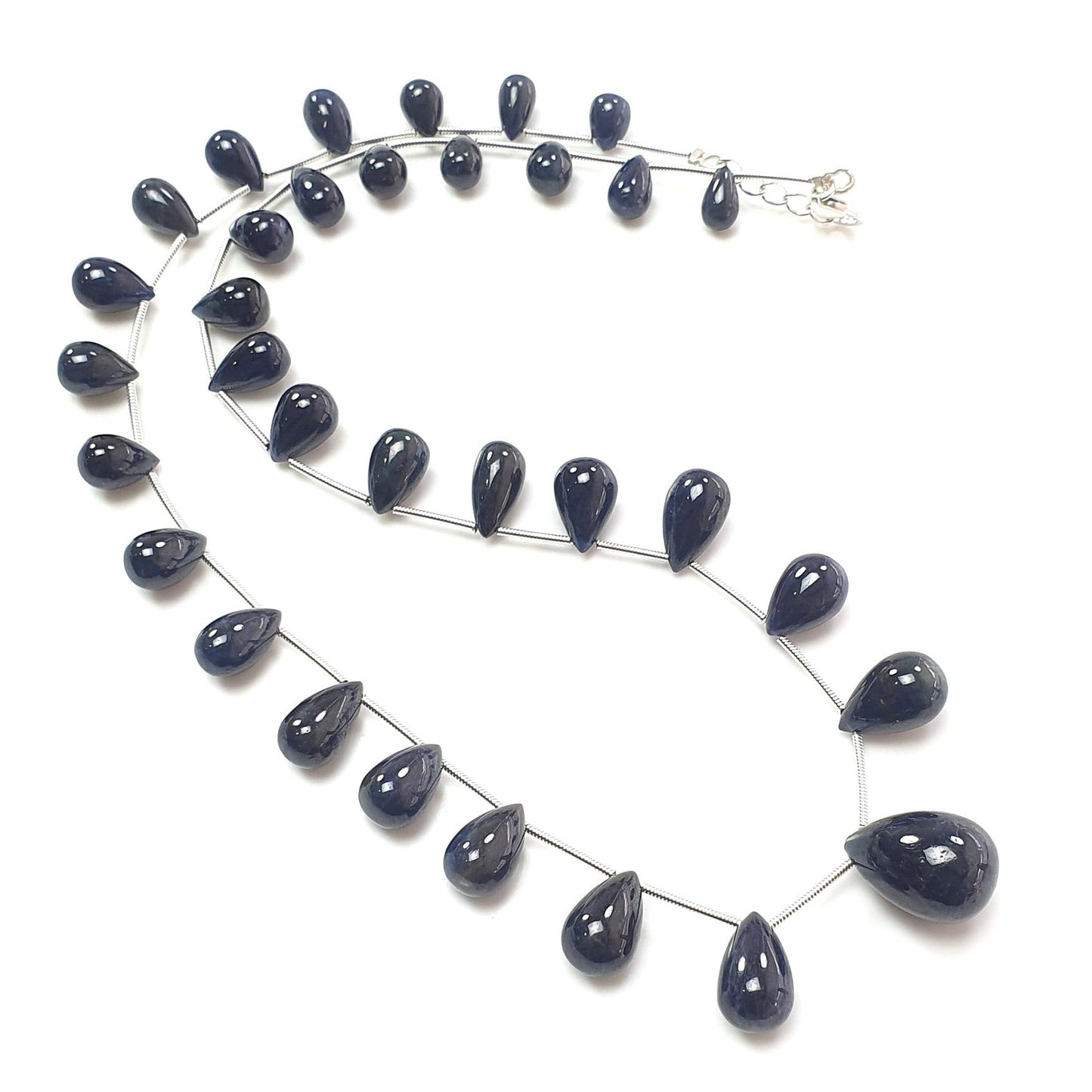 Blue Sapphire Gemstone Beads Necklace: 220.00ct Natural Untreated Sapphire Plain Teardrops 925 Sterling Silver Necklace 8mm - 18mm 20"