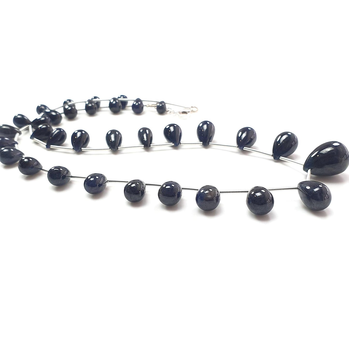 Blue Sapphire Gemstone Beads Necklace: 220.00ct Natural Untreated Sapphire Plain Teardrops 925 Sterling Silver Necklace 8mm - 18mm 20"