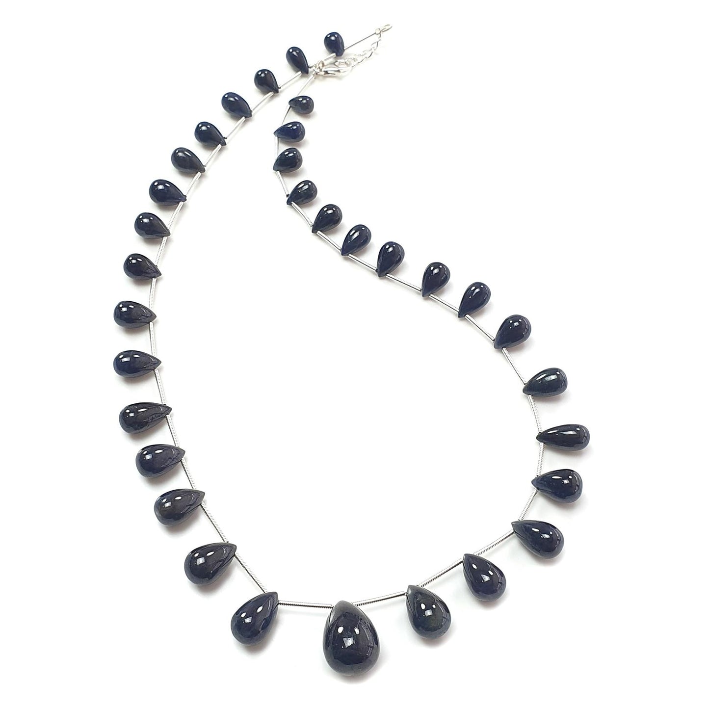 Blue Sapphire Gemstone Beads Necklace: 220.00ct Natural Untreated Sapphire Plain Teardrops 925 Sterling Silver Necklace 8mm - 18mm 20"