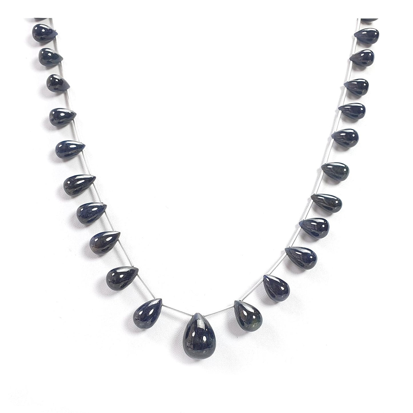 Blue Sapphire Gemstone Beads Necklace: 220.00ct Natural Untreated Sapphire Plain Teardrops 925 Sterling Silver Necklace 8mm - 18mm 20"
