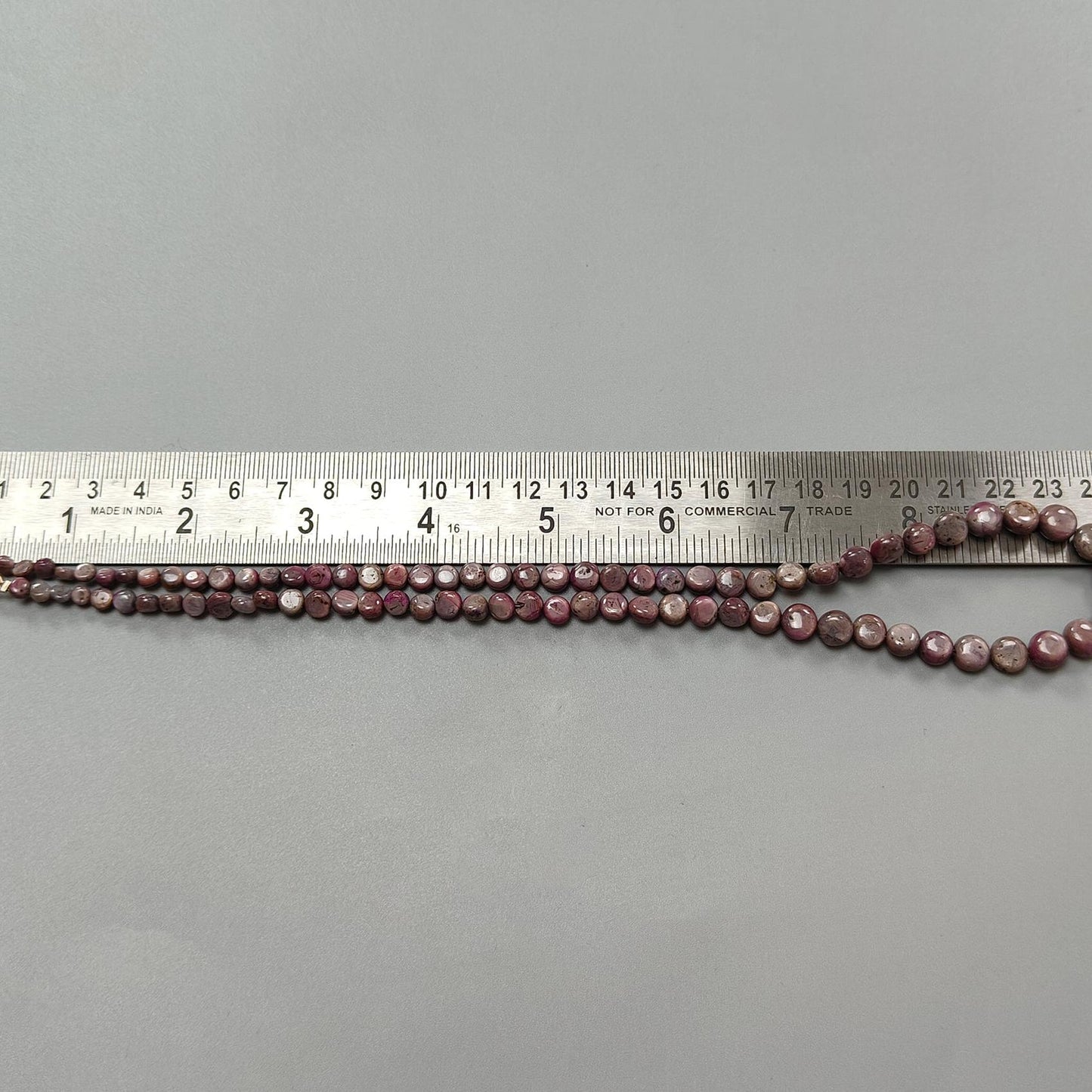 Pink Sapphire Gemstone Beads Necklace: 28.00gms Natural Untreated Unheated Sapphire Plain Round Brass Necklace 5mm - 9mm 19"