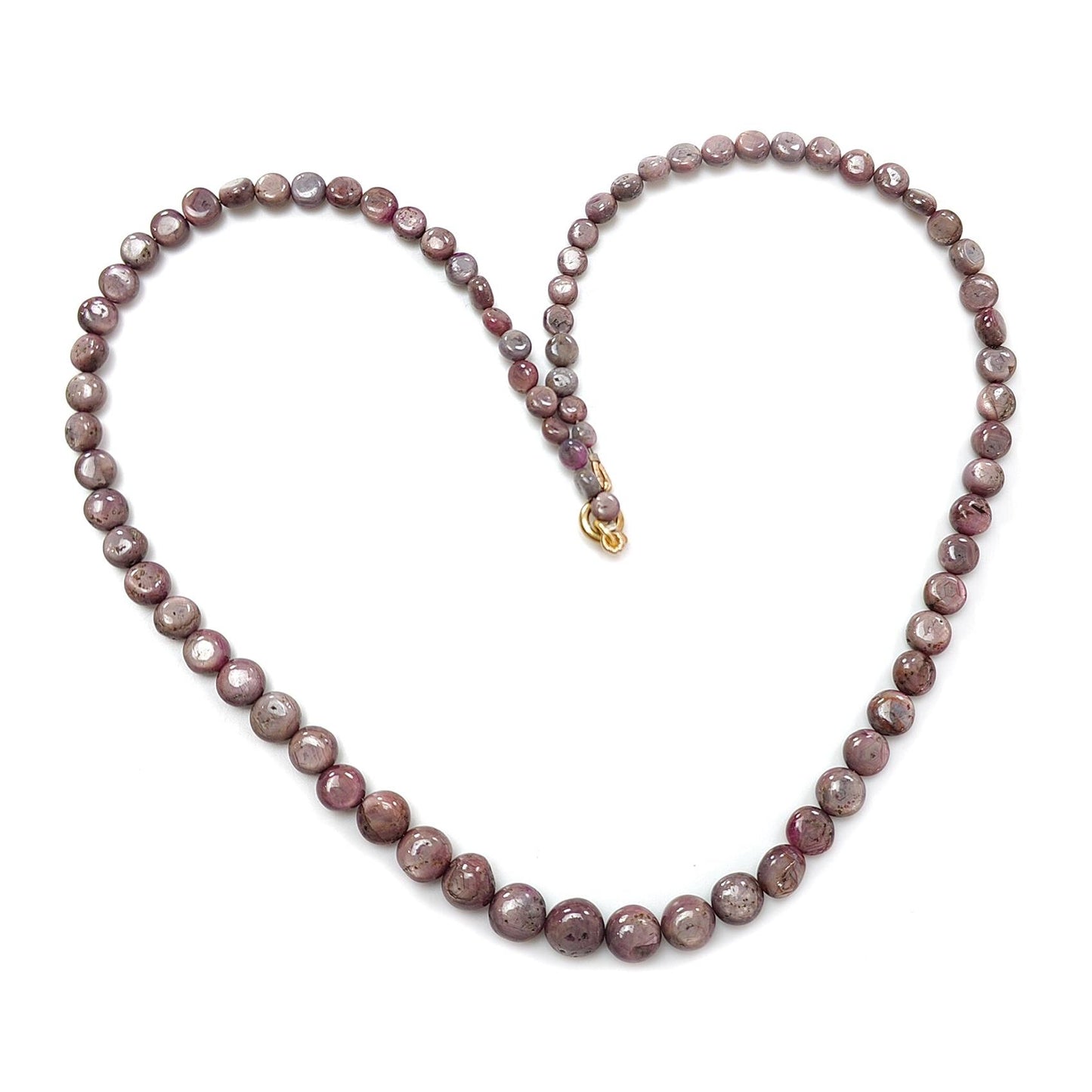 Pink Sapphire Gemstone Beads Necklace: 28.50gms Natural Untreated Unheated Sapphire Plain Round Brass Necklace 4mm - 8mm 19"