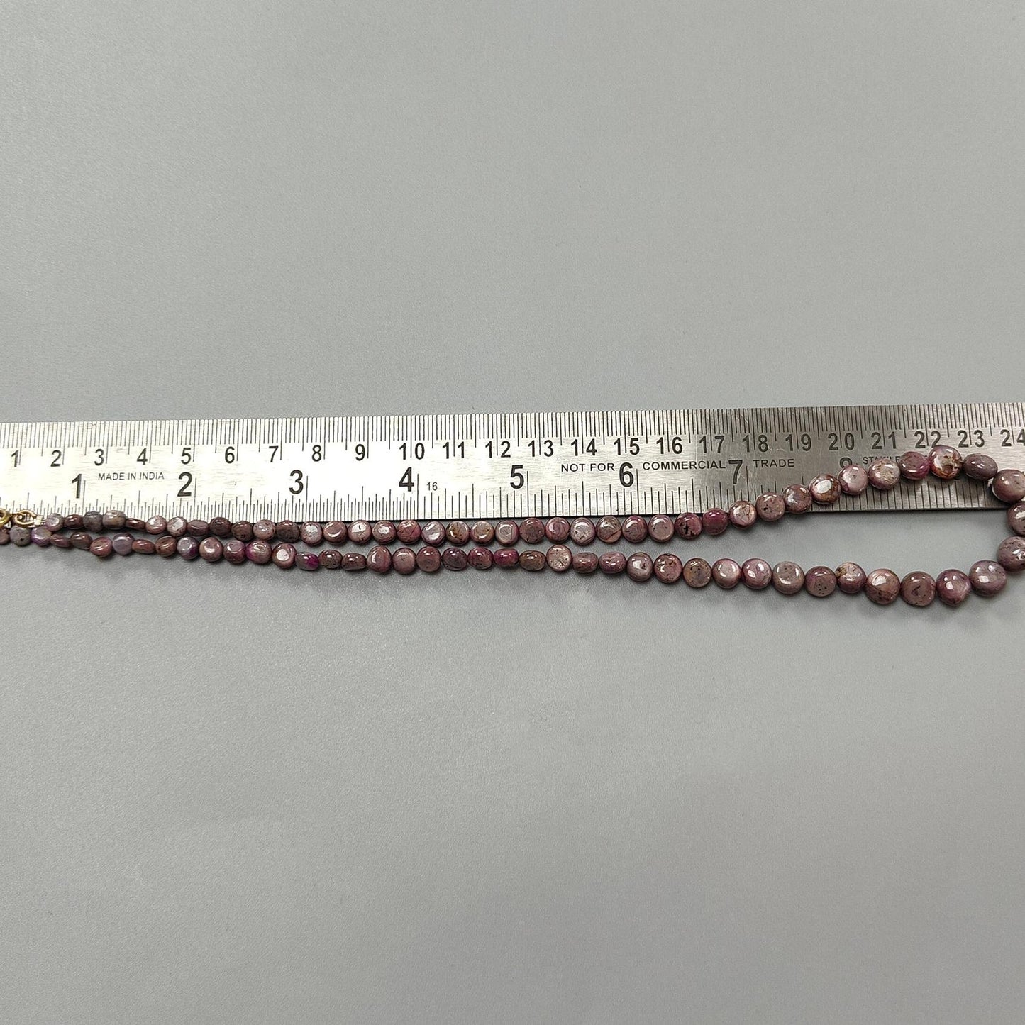 Pink Sapphire Gemstone Beads Necklace: 28.50gms Natural Untreated Unheated Sapphire Plain Round Brass Necklace 4mm - 8mm 19"