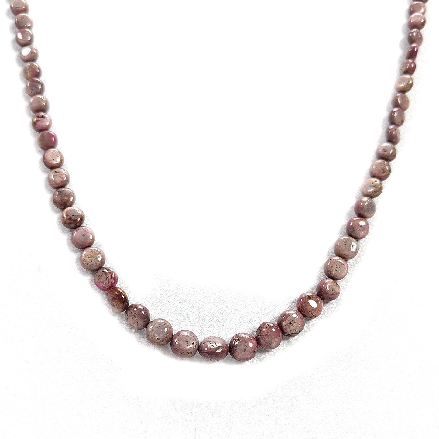 Pink Sapphire Gemstone Beads Necklace: 28.50gms Natural Untreated Unheated Sapphire Plain Round Brass Necklace 4mm - 8mm 19"