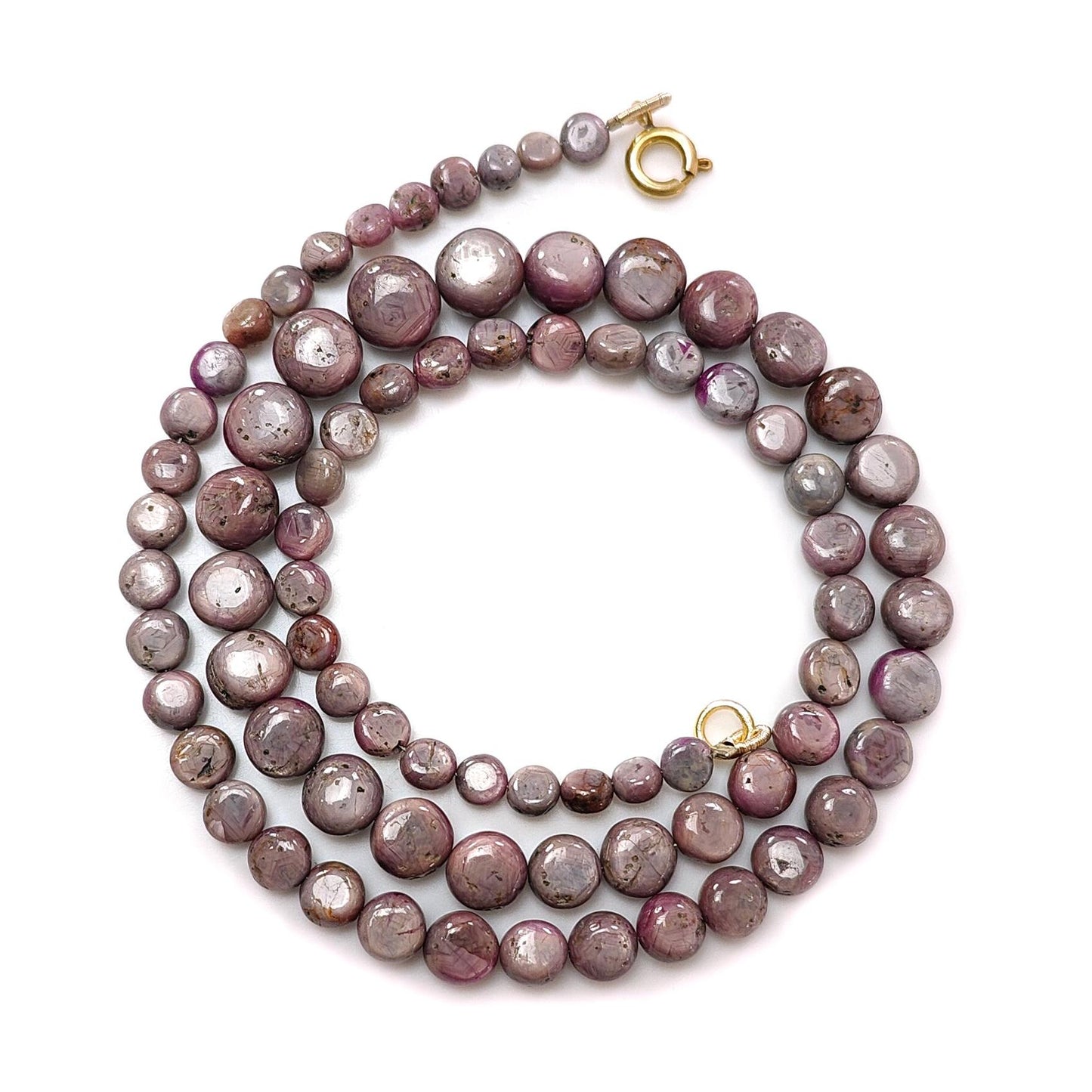 Pink Sapphire Gemstone Beads Necklace: 29.22gms Natural Untreated Unheated Sapphire Plain Round Brass Necklace 4mm - 9mm 20"