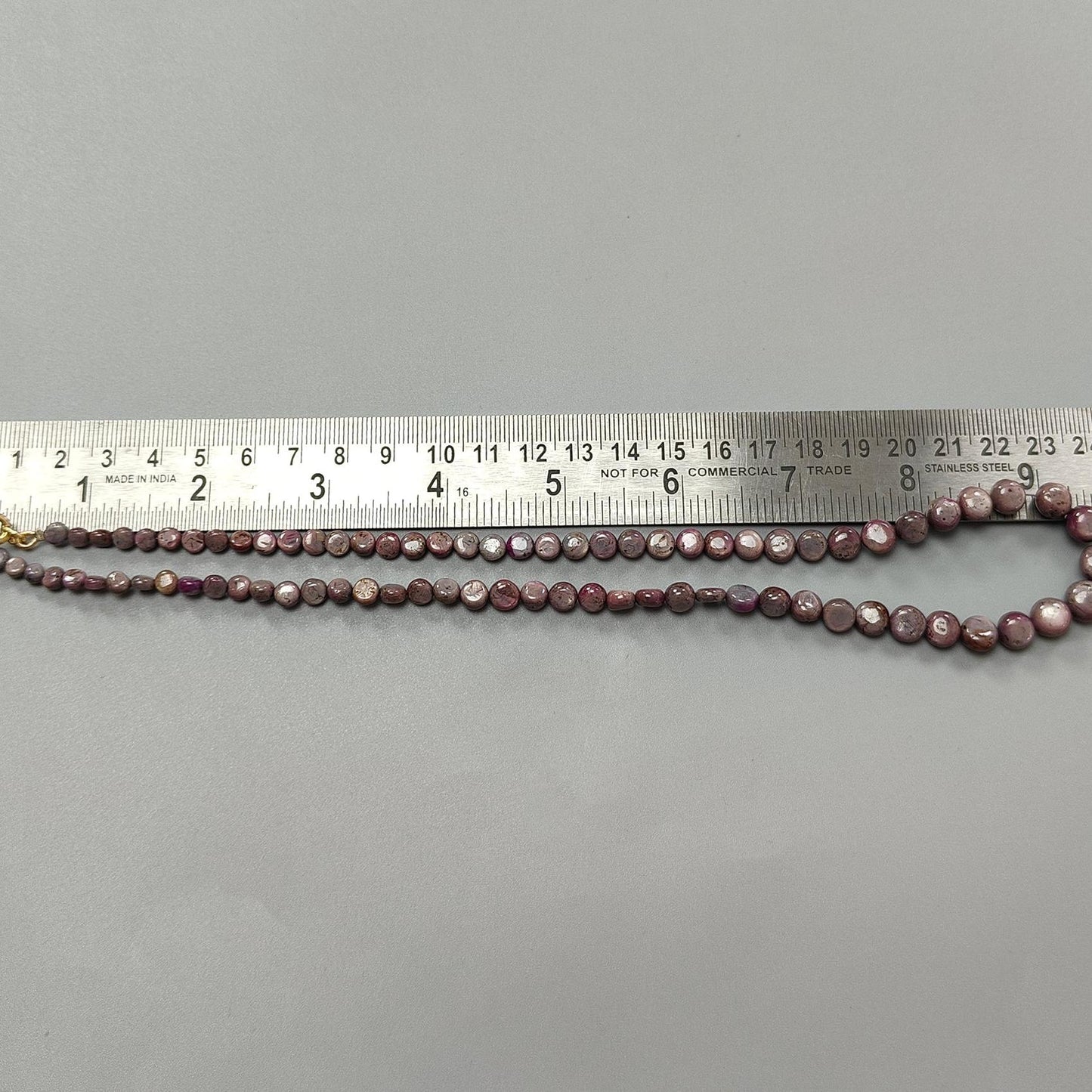 Pink Sapphire Gemstone Beads Necklace: 29.22gms Natural Untreated Unheated Sapphire Plain Round Brass Necklace 4mm - 9mm 20"