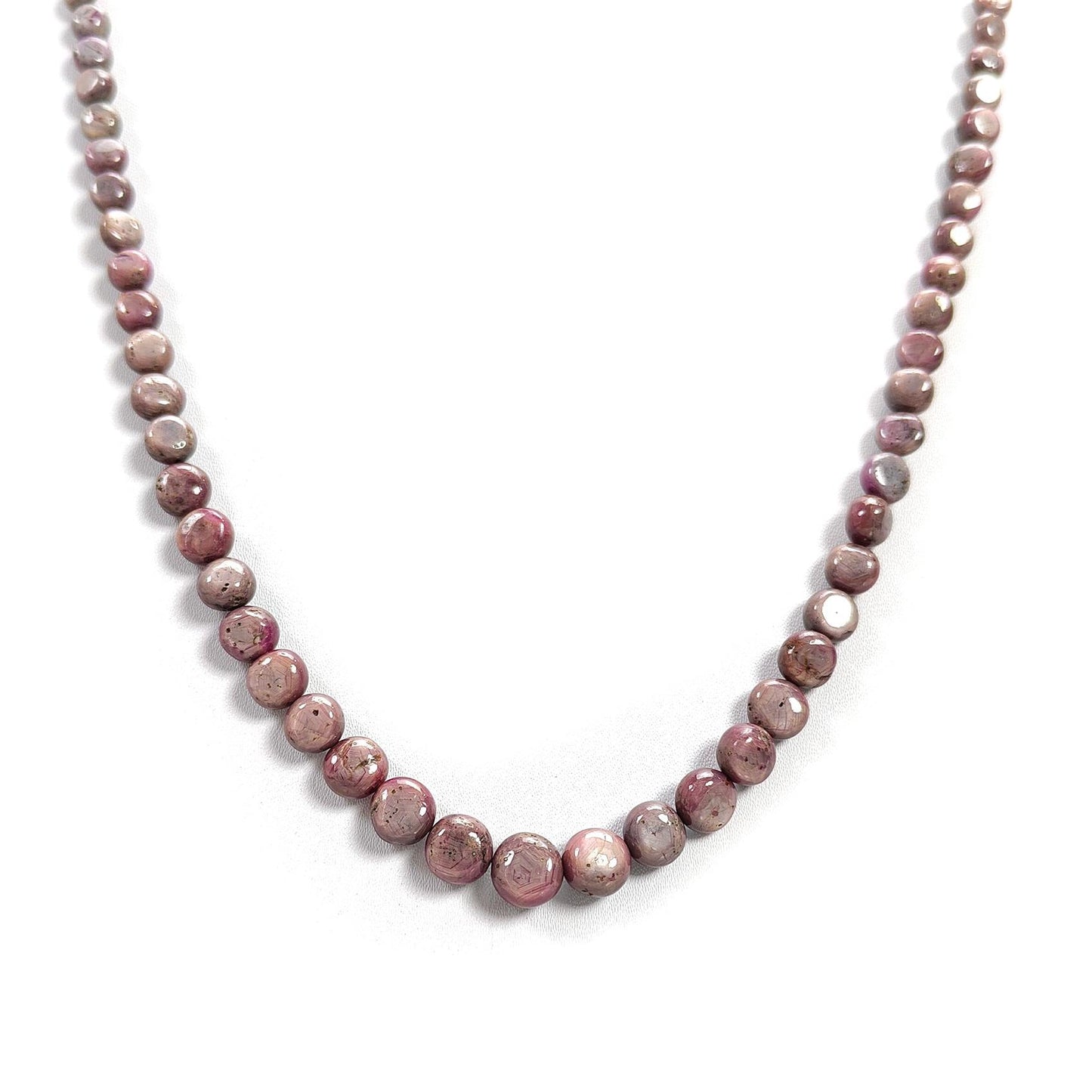 Pink Sapphire Gemstone Beads Necklace: 29.22gms Natural Untreated Unheated Sapphire Plain Round Brass Necklace 4mm - 9mm 20"