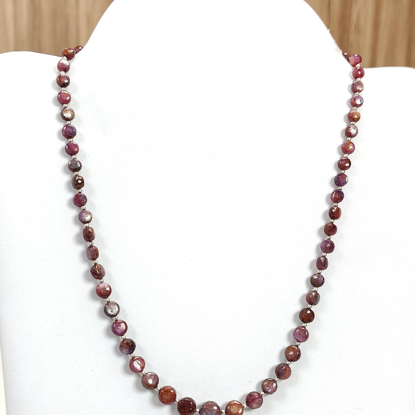 Pink Sapphire Gemstone Beads Necklace: 158.40cts Natural Untreated Raspberry Sapphire Plain Side Faceted Round Brass Necklace 5mm - 9mm 21"