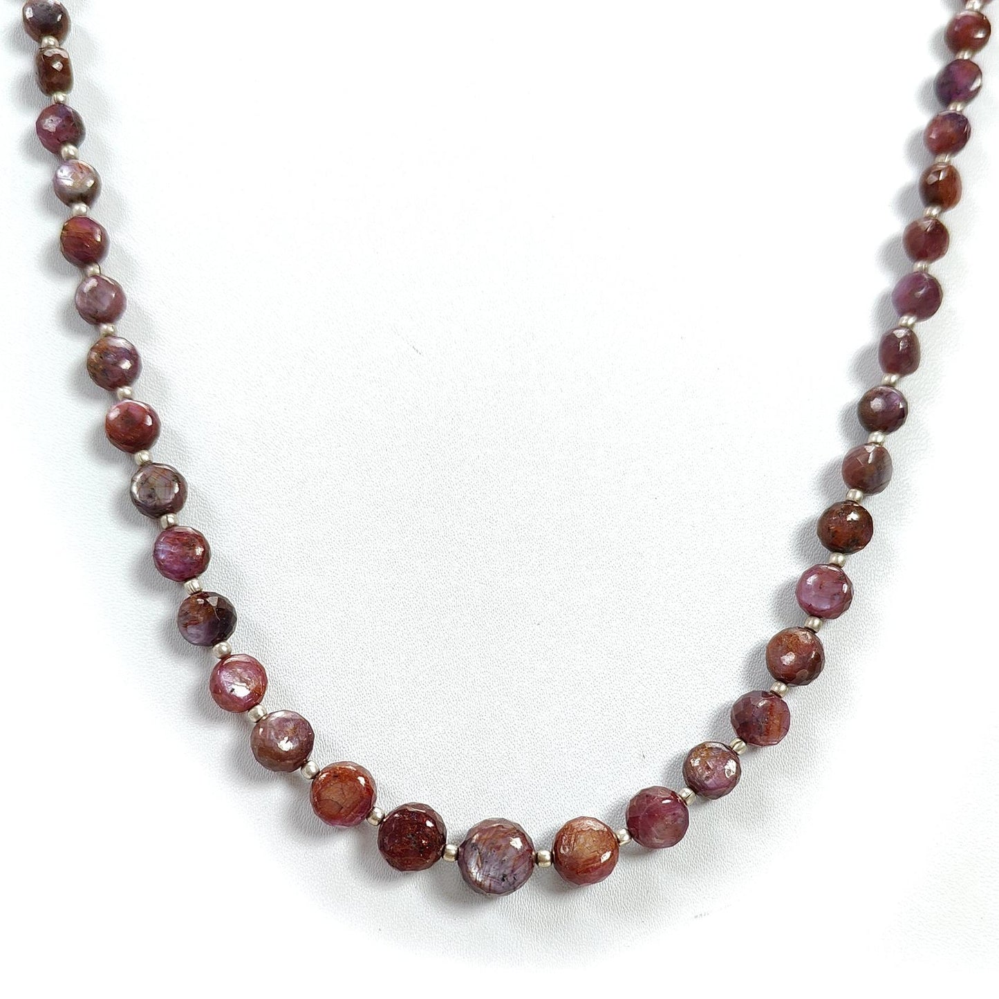 Pink Sapphire Gemstone Beads Necklace: 158.40cts Natural Untreated Raspberry Sapphire Plain Side Faceted Round Brass Necklace 5mm - 9mm 21"