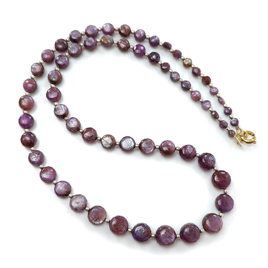 Pink Sapphire Gemstone Beads Necklace: 159.50cts Natural Untreated Raspberry Sapphire Plain Side Faceted Round Brass Necklace 4mm - 9mm 20"