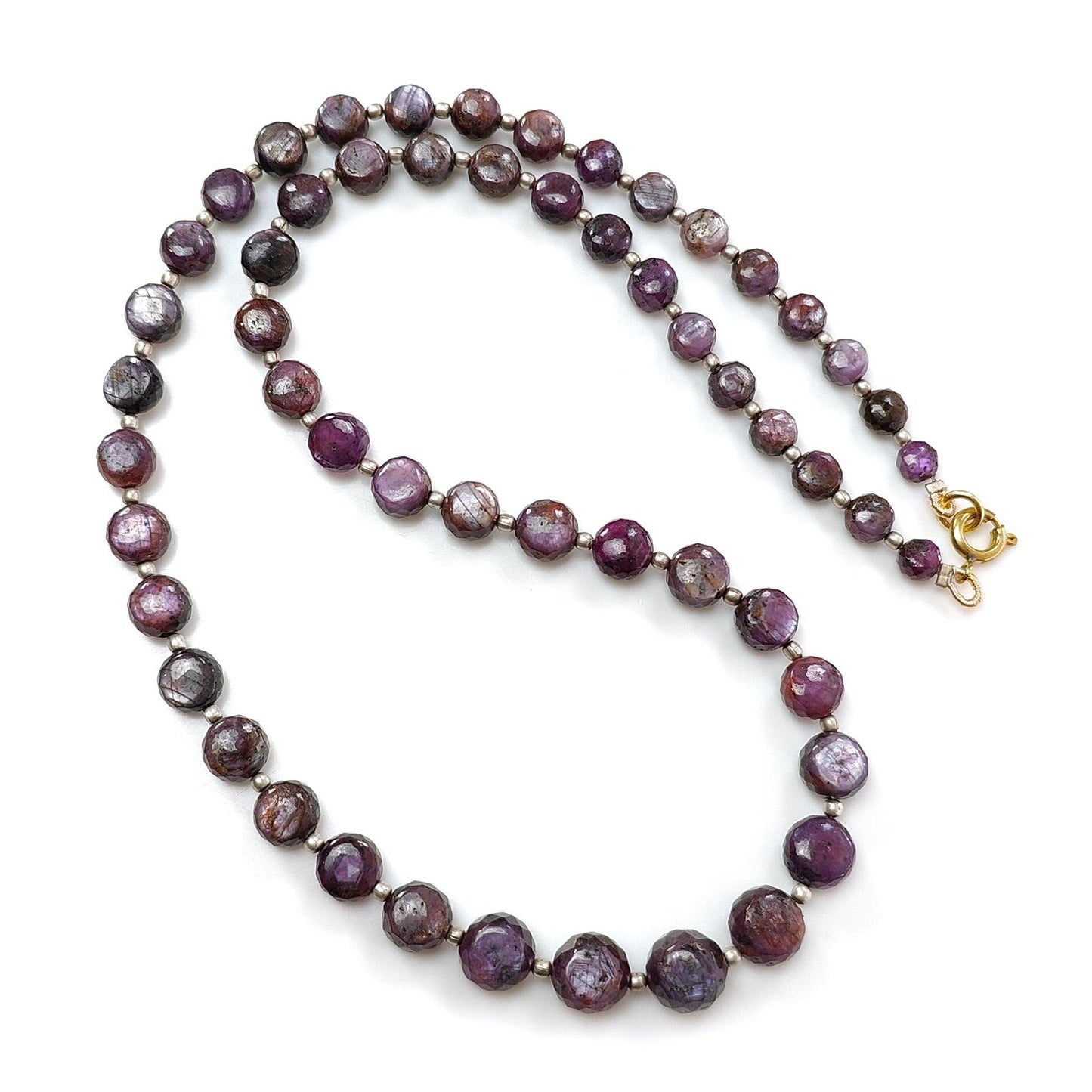 Pink Sapphire Gemstone Beads Necklace: 162.00cts Natural Untreated Raspberry Sapphire Plain Side Faceted Round Brass Necklace 5mm - 9mm 19"