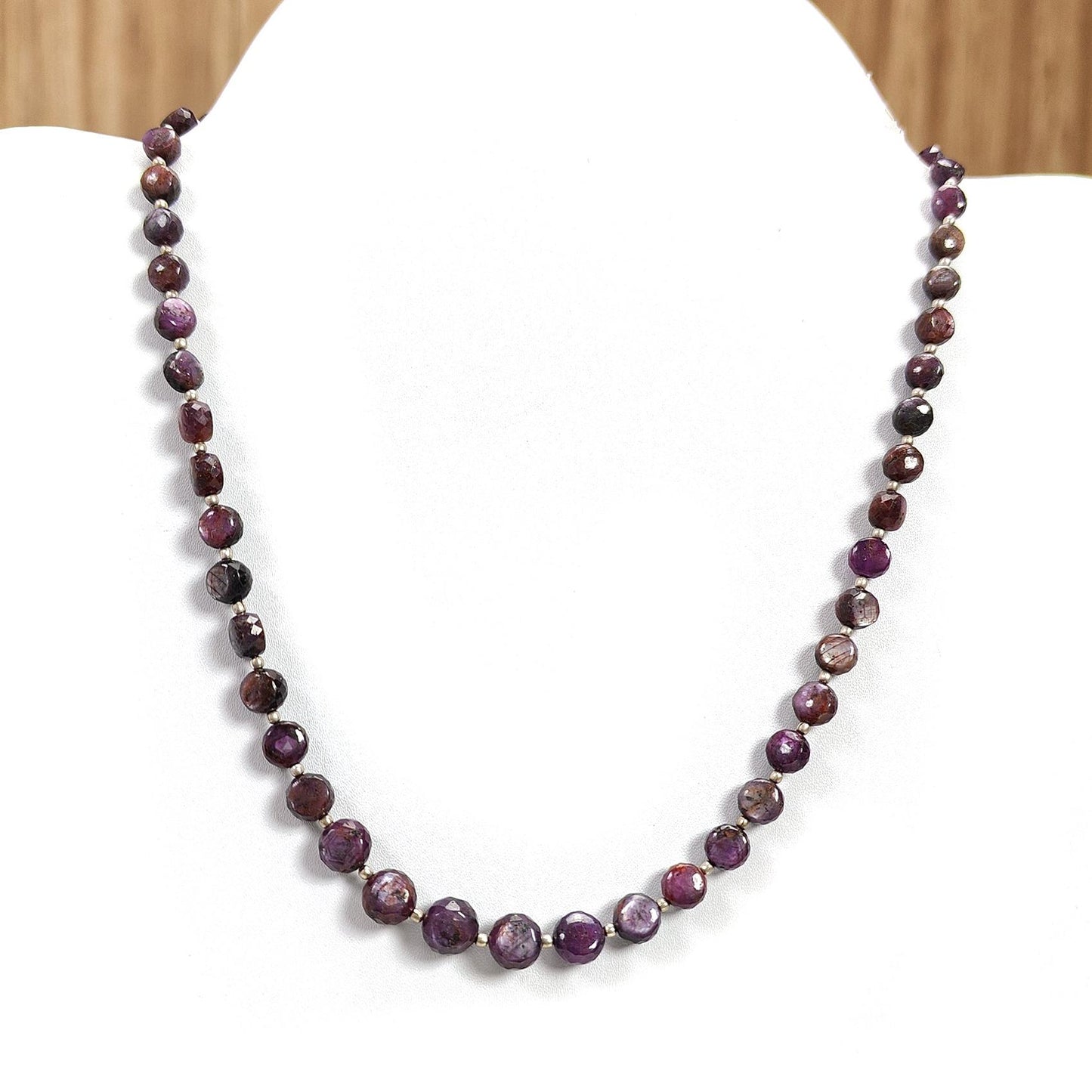 Pink Sapphire Gemstone Beads Necklace: 162.00cts Natural Untreated Raspberry Sapphire Plain Side Faceted Round Brass Necklace 5mm - 9mm 19"