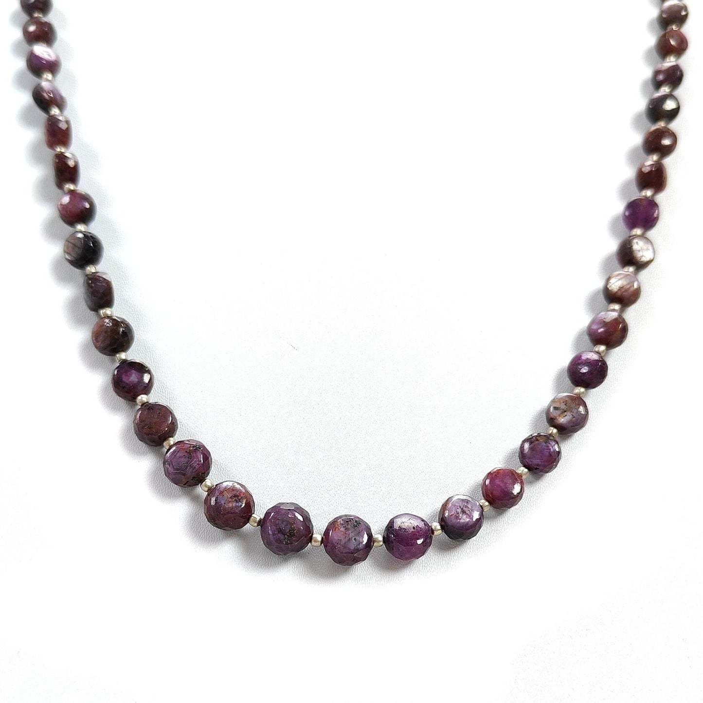 Pink Sapphire Gemstone Beads Necklace: 162.00cts Natural Untreated Raspberry Sapphire Plain Side Faceted Round Brass Necklace 5mm - 9mm 19"