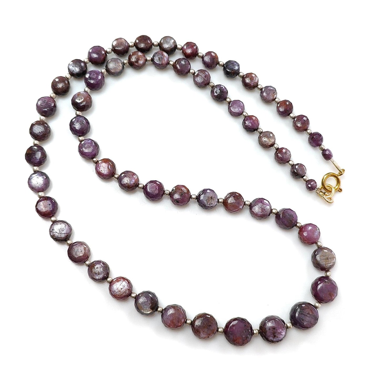 Pink Sapphire Gemstone Beads Necklace: 170.00cts Natural Untreated Raspberry Sapphire Plain Side Faceted Round Brass Necklace 4mm - 9mm 20"