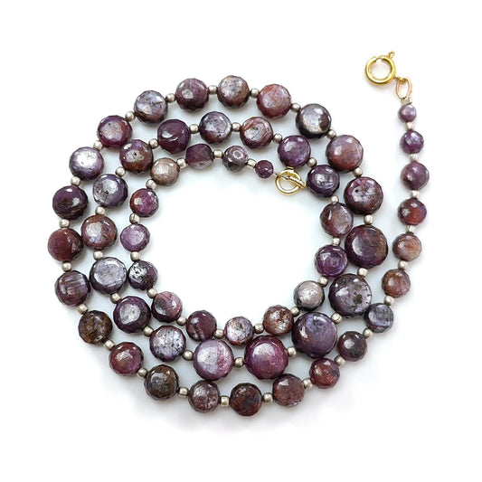 Pink Sapphire Gemstone Beads Necklace: 170.00cts Natural Untreated Raspberry Sapphire Plain Side Faceted Round Brass Necklace 4mm - 9mm 20"