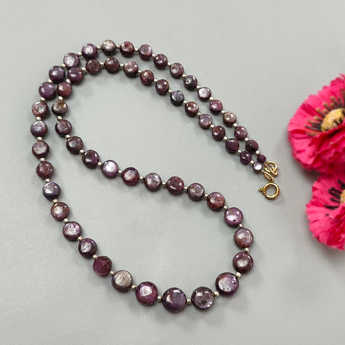 Pink Sapphire Beads Necklace