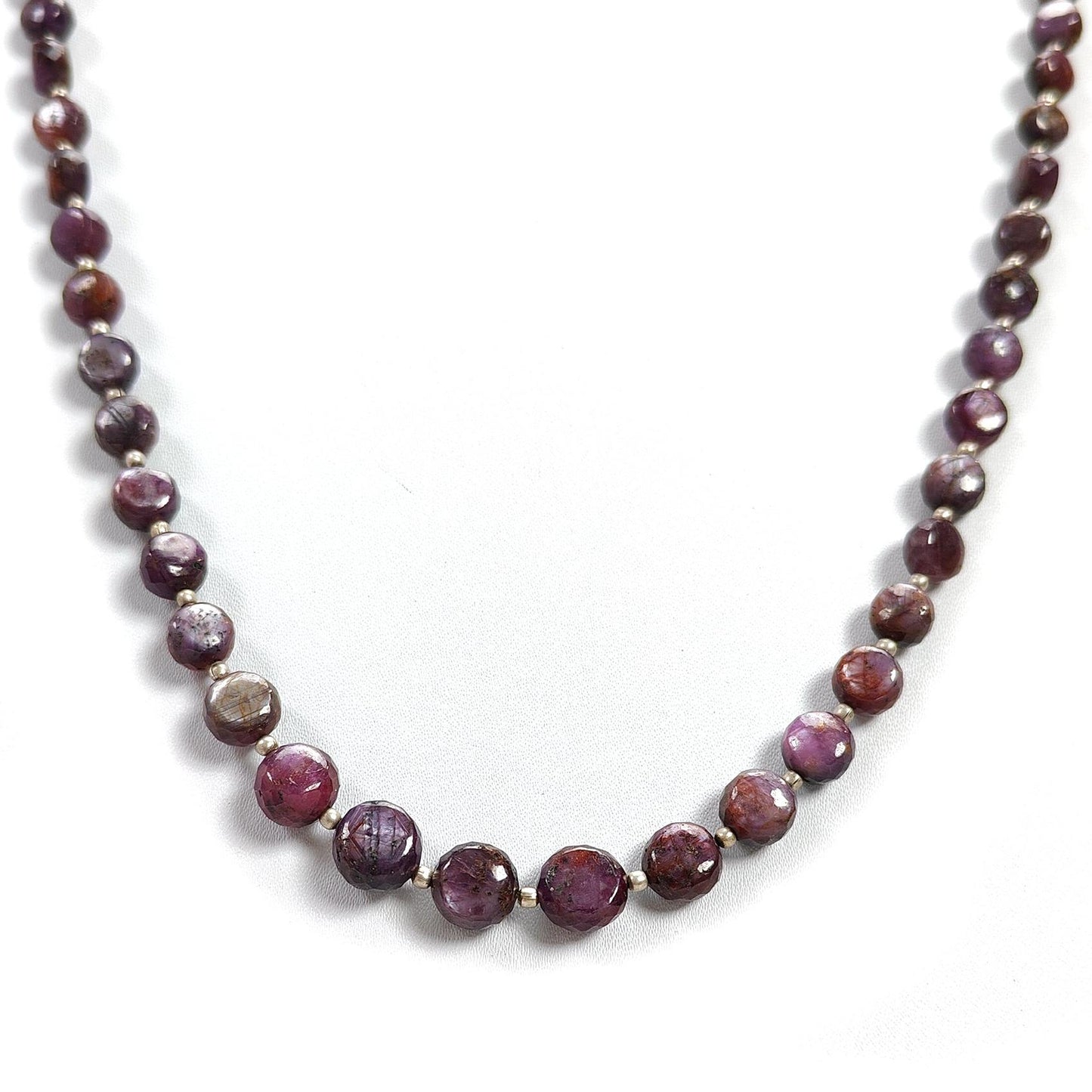 Pink Sapphire Gemstone Beads Necklace: 170.00cts Natural Untreated Raspberry Sapphire Plain Side Faceted Round Brass Necklace 4mm - 9mm 20"