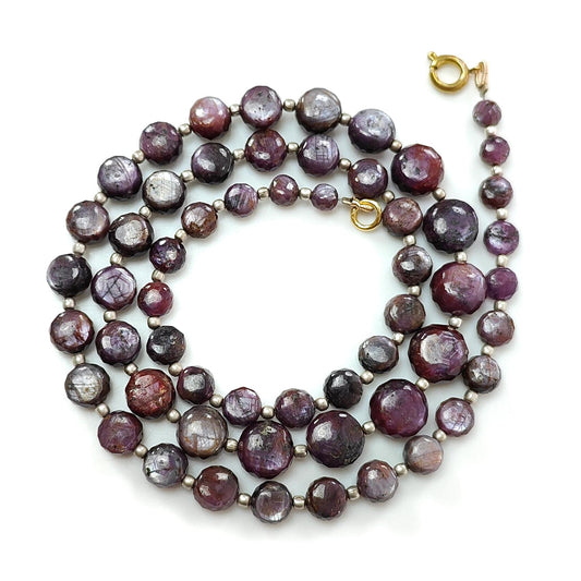 Pink Sapphire Gemstone Beads Necklace: 177.50cts Natural Untreated Raspberry Sapphire Plain Side Faceted Round Brass Necklace 5mm - 10mm 20"