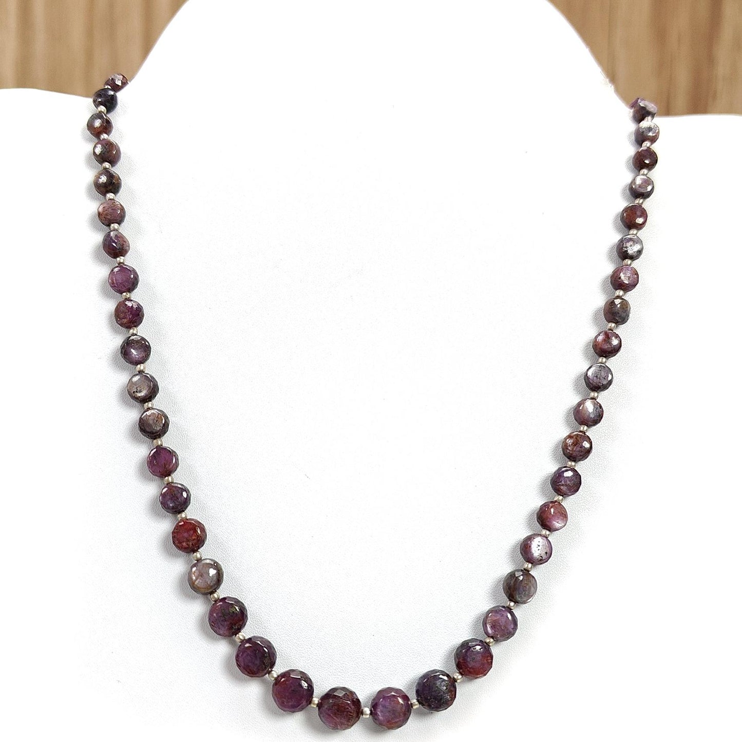 Pink Sapphire Gemstone Beads Necklace: 177.50cts Natural Untreated Raspberry Sapphire Plain Side Faceted Round Brass Necklace 5mm - 10mm 20"